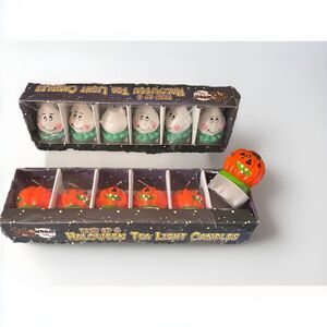Vintage Pumpkin Ghost Halloween Tea Lights NEW OLD STOCK IN BOX 2 Sets of Six 6